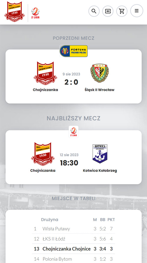 MKS Chojniczanka - Website mobile